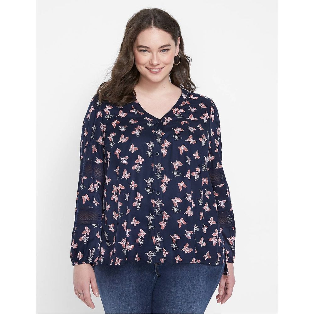 Lane Bryant No-Peek Button-Front Lace Trimmed blouse (Sz 14/16) plus